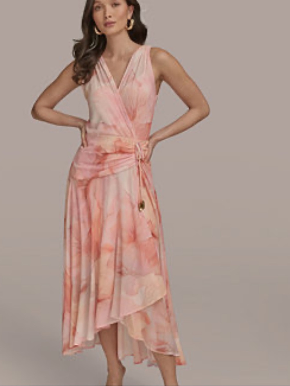 Nwt  Dona Karan Women's Printed Ruched A-Line dress